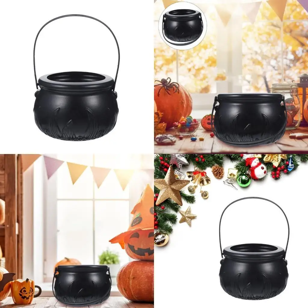 

E8BD 1PC Witch Halloween Decorations Cauldron Basket Trick Treat Kettle Candy Bowl
