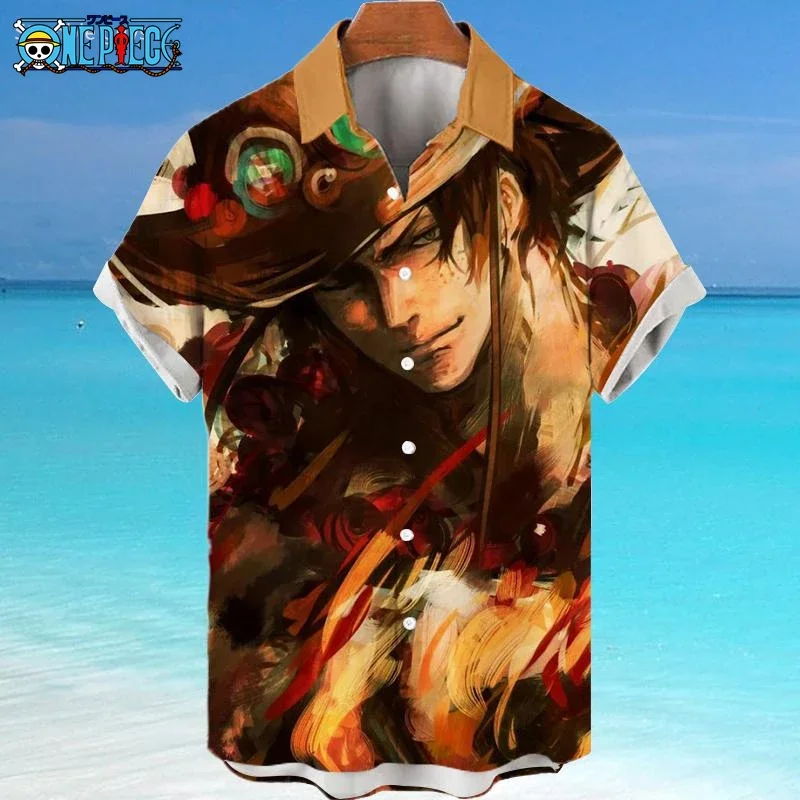2026 Summer Men's Hawaiian Shirt One Piece Anime Print Casual Anime Kids Short Sleeve Fashion Tropical Beach Holiday Shirt Tops