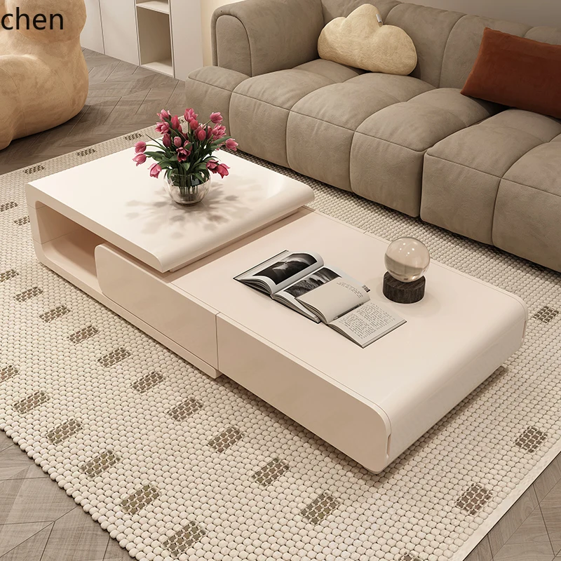 YFY  Cream Style Coffee Table Living Room Tea Table Simple High-End Feel Extendable Coffee Table
