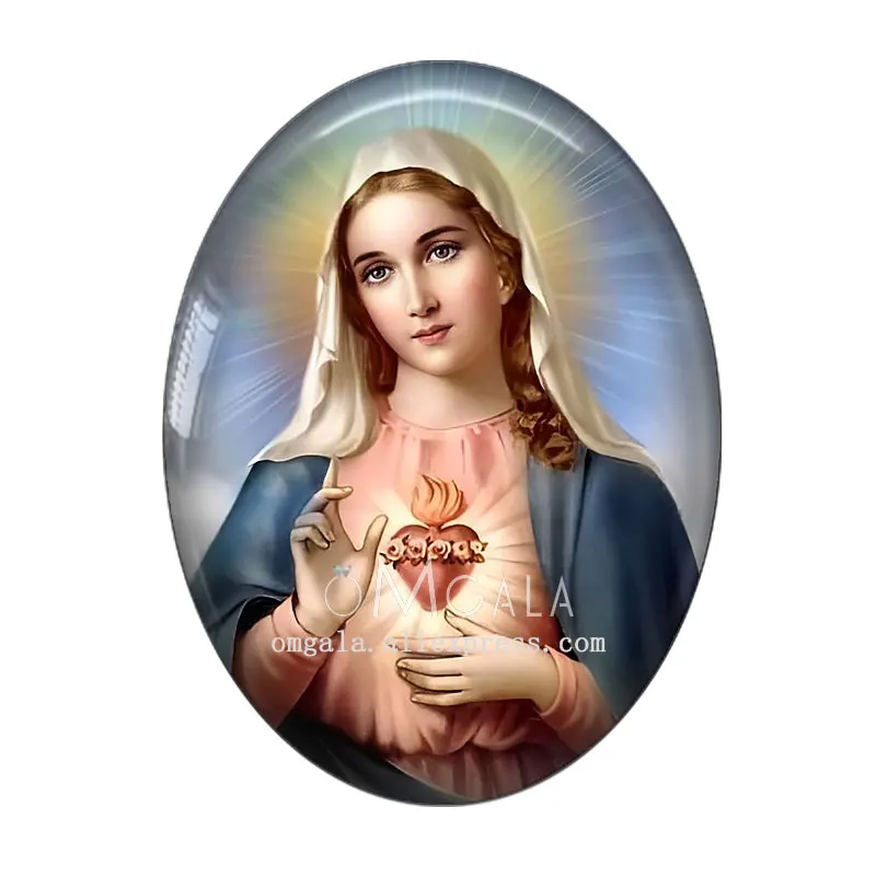 Retro Virgin Mary and Baby Jesus Patterns 10pcs 13x18mm/18x25mm/30x40mm Oval photo glass cabochon demo flat back Making findings