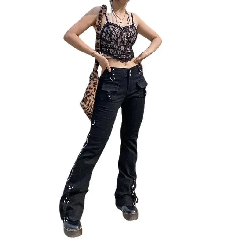 Low-waist Zipper Straight Slim Jeans Autumn Trousers Flare Jeans Cargo Pants Women