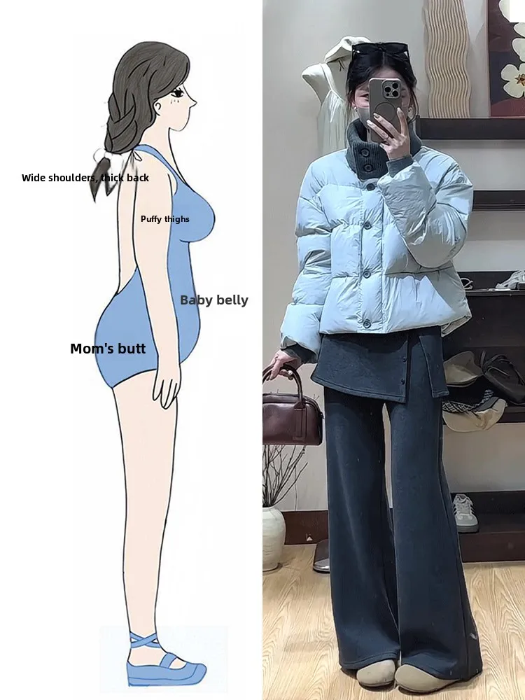

Blue Cotton Jacket And Grey Skirt Set Lazy Style Winter New Arrival Anti-Aging Ensemble Women's Fashion Korean Loose Fit Warmth