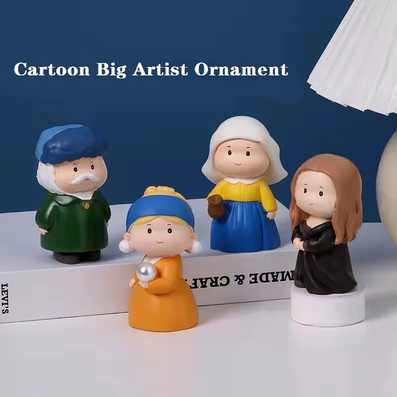 Cartoon VAN GOGH Artist Resin Ornament Creative MONA LISA Hand-Made Desktop Room Decorations Crafts Children's Birthday Gifts