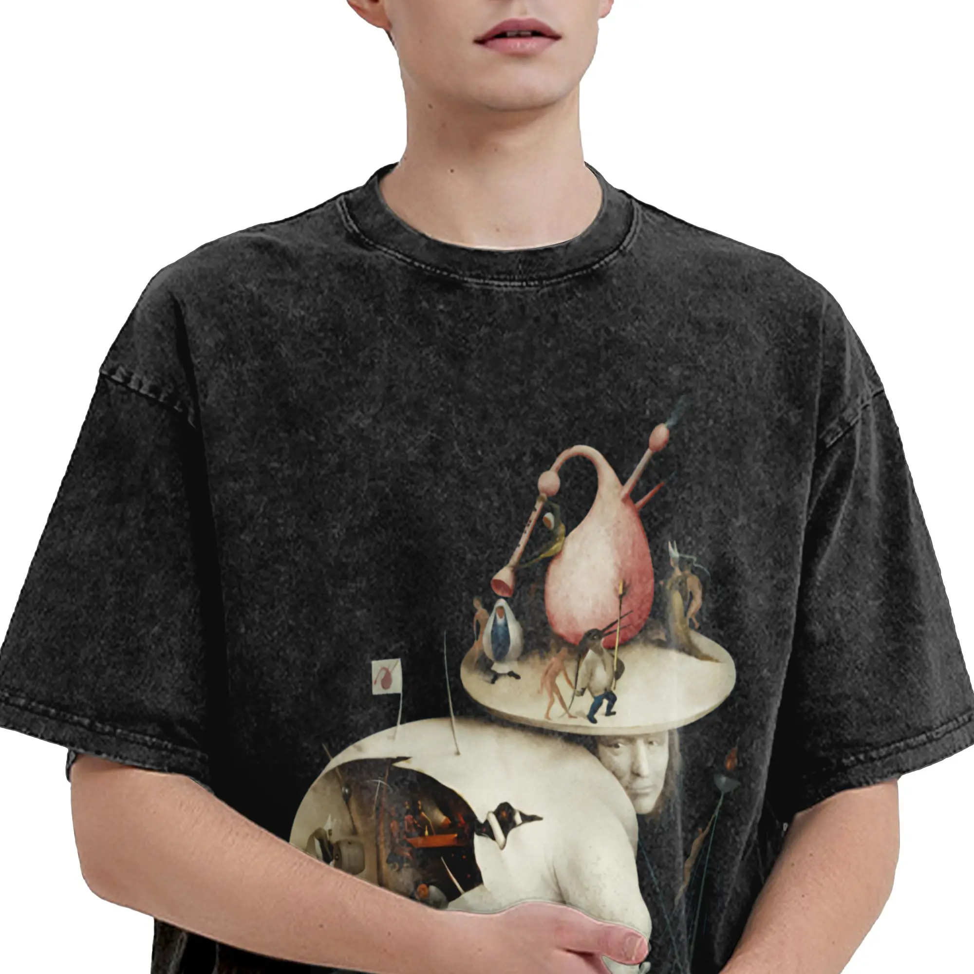 Hieronymus Bosch Garden Of Earthly Delights Hell  Washed T Shirts Streetwear Hip Hop Casual T-Shirt  Tees for Men Women