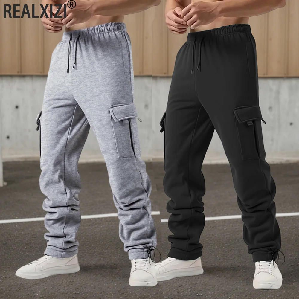 

Осенние новые спортивные штаны, мужские повседневные спортивные штаны с несколькими карманами и шнурком, мужские свободные прямые брюки, спортивные штаны, мужские брюки
