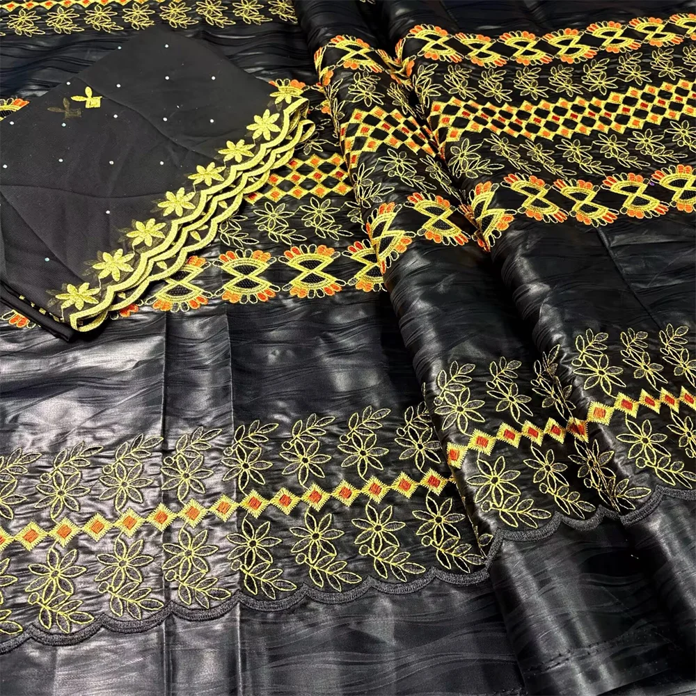 New Women Bazin Riche Tissues African DIY Fabrics High Quality Embroidery African Brocade Nigerian Headtie 5+2 Yards/Lot Sewing