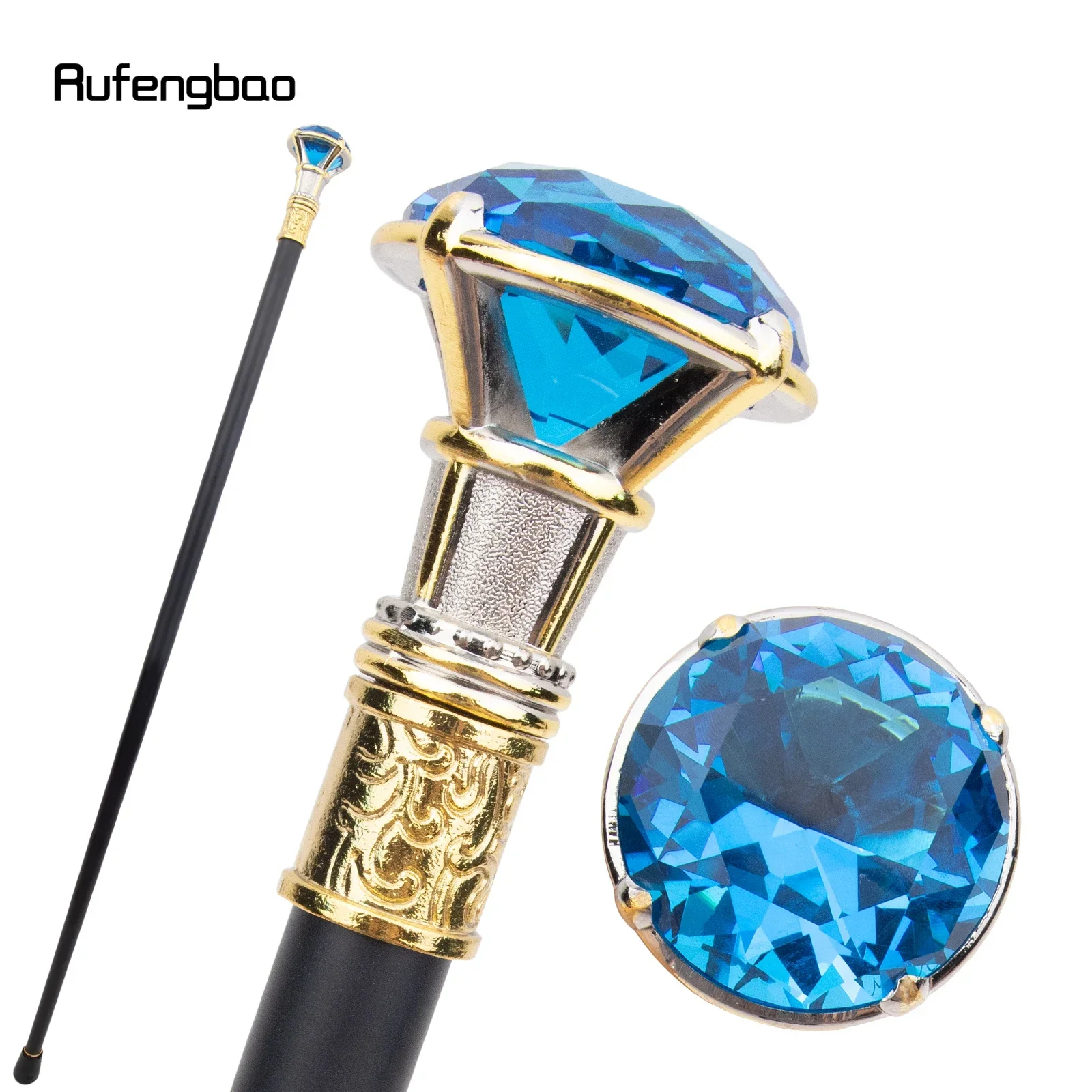 

Blue Diamond Golden White Single Joint Walking Stick Decorative Cospaly Party Fashionable Walking Cane Halloween Crosier 90cm