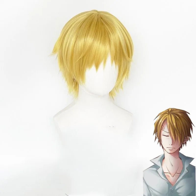 Sanji Anime ONE PIECE Chef Character Wig Halloween Masked Ball Cosplay Role Modeling Simulation Short Hair Bar Anime Golden Wig