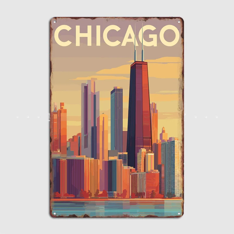 Chicago City Scenery Poster Metal Sign Room Decor Life Wall Custom Bedroom Indoor Home Wall Decor Posters Room Decoration