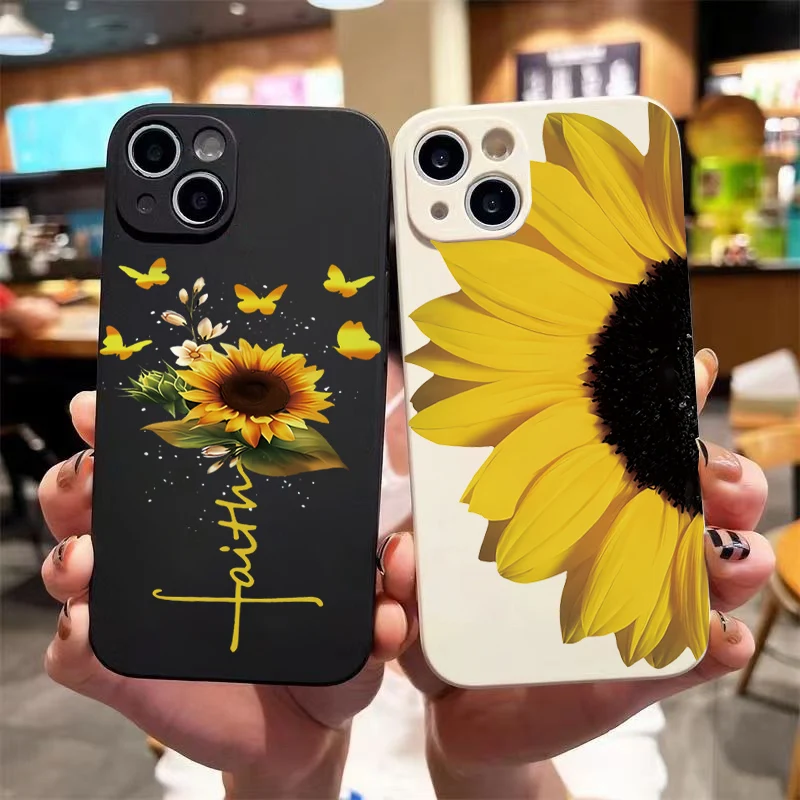 

Summer Sunflower Pattern Phone Case For iPhone 16 15 11 12 14 13 Pro Max Mini X XSMax XR 7 8 Plus SE4 16e Silica Covers Fundas