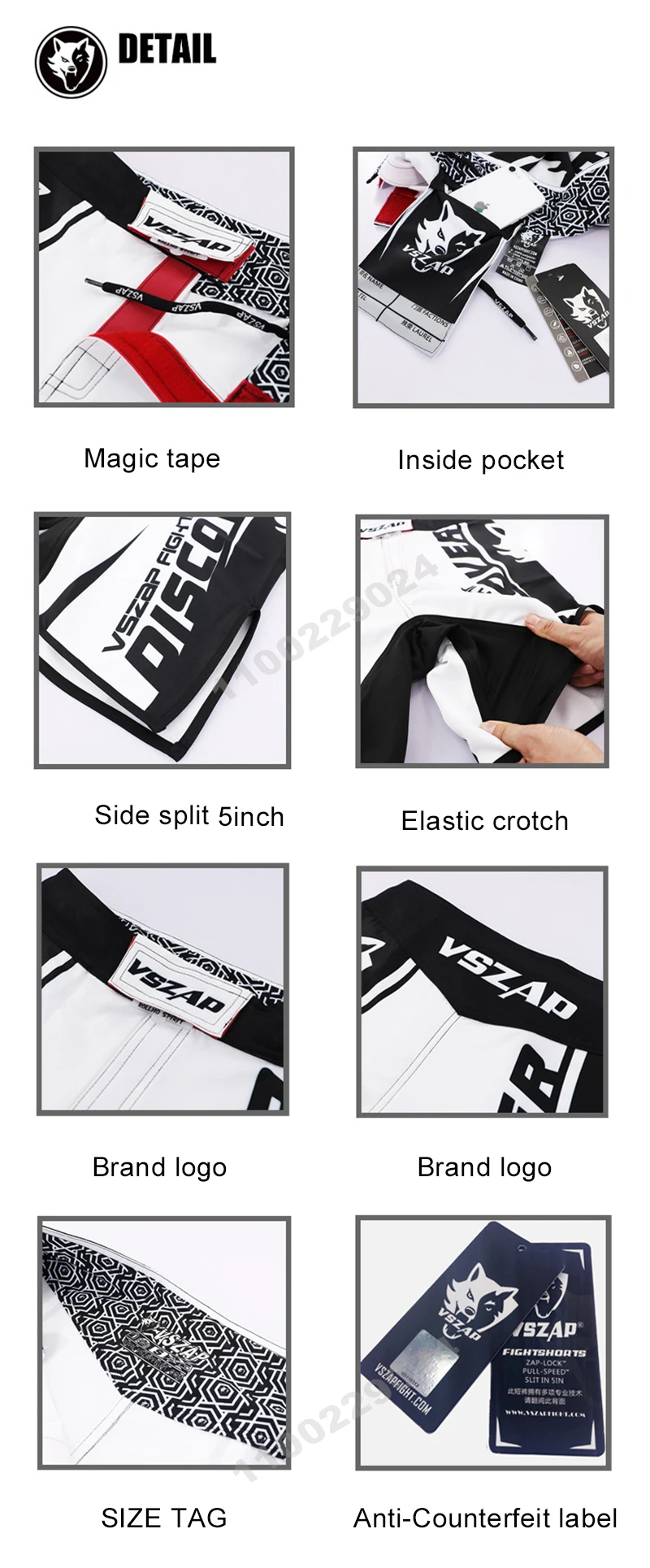 VSZAP MMA Kampfshorts für Herren Langlebige Trainingsshorts Grappling Boxen Kickboxen BJJ No Gi Sparring Workout Kampfshorts – Detail 23