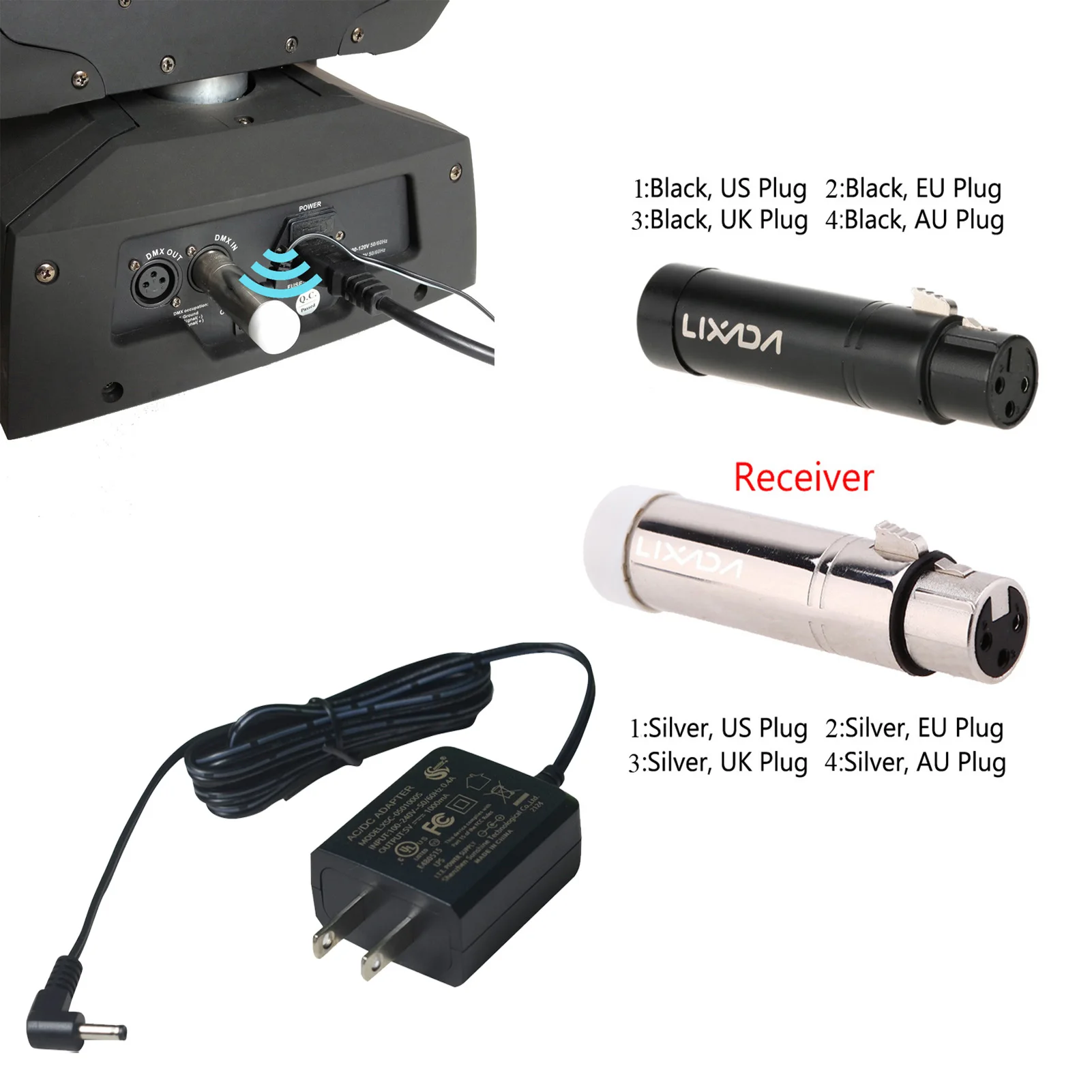 Lixada 2.4G ISM DMX512 اللاسلكية أنثى XLR استقبال LED الإضاءة للمرحلة الاسمية كشاف إضاءة للحفلات المرحلة الإضاءة تحكم #1