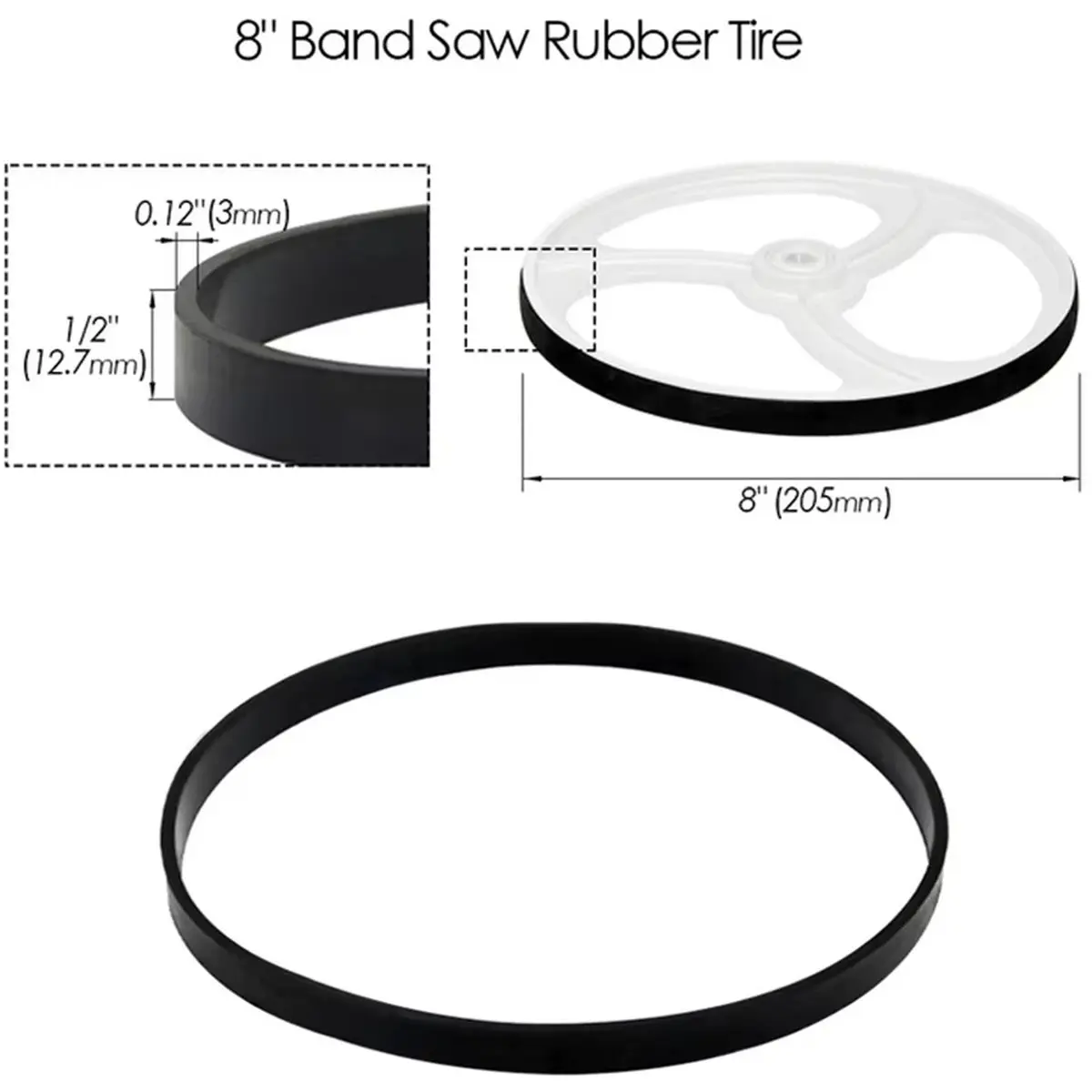 2 Pieces Band Saw Rubber Tire Band Woodworking Spare Parts for 8 Inch Band Saw Scroll Wheel