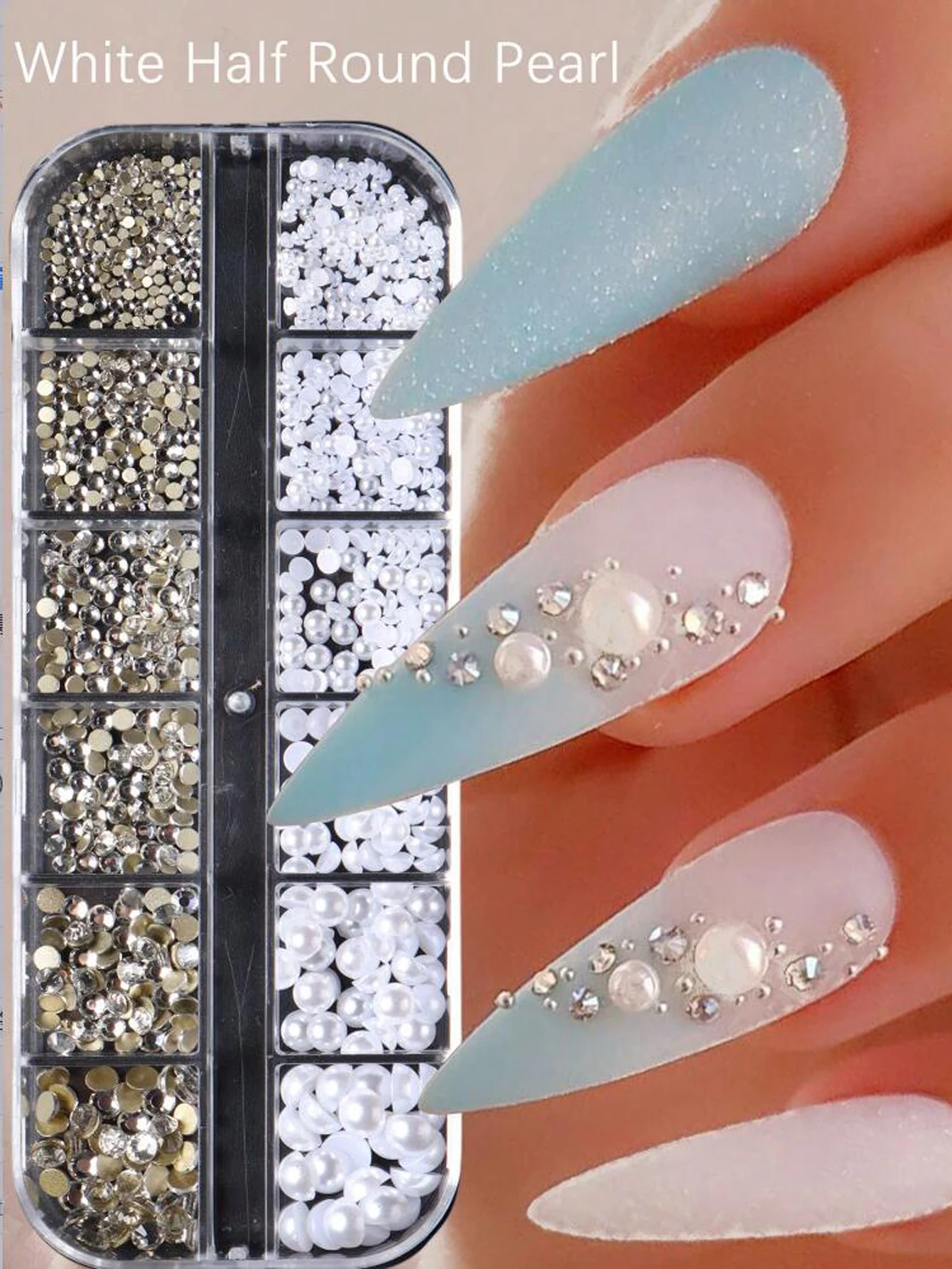 12 grilles/boîte demi-rondes perles blanches perle 3D breloques pour ongles mixte blanc Flatback perle SS4-SS16 rond ongles bijoux bricolage ongles gemmes Kit