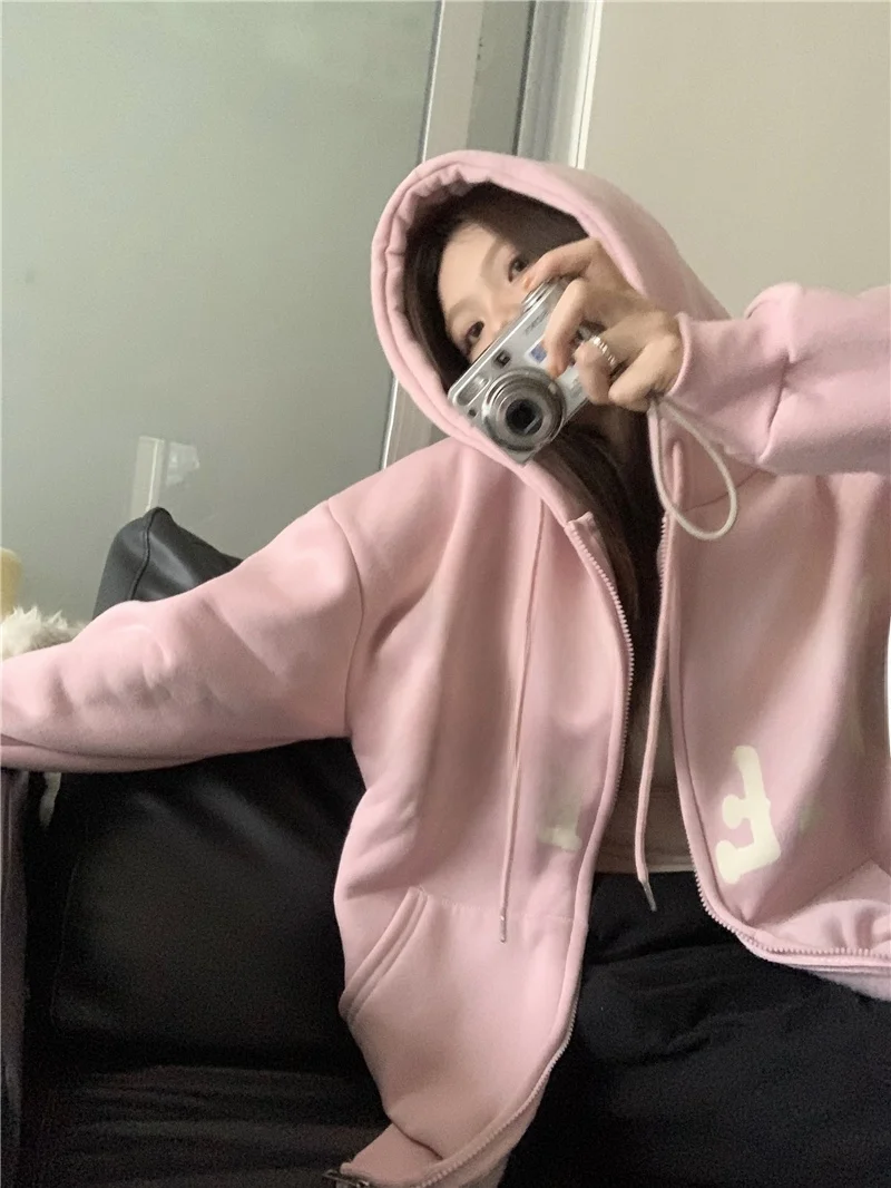 

Women's Fce Lined Hoodie Thiened Autumn Winter New Sle Korean Loose Fit Comfortable Thiened Sweatirt Cardigan Coat