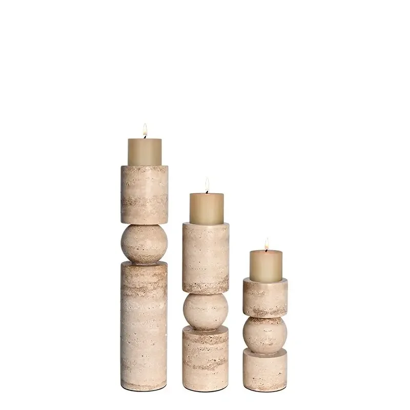 

Decorative Furnishing Articles Living Room Corridor Hotel Room Natural Travertine Stone Candlestick Candle Holder