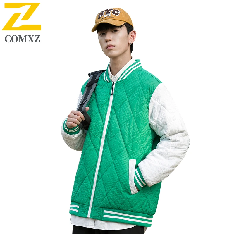 COMXZ New Padding Coat Male Winter Leisure Baseball Collar Thickened Fleece Parkas Jacquard Baseball Warm Windproof Padding Coat