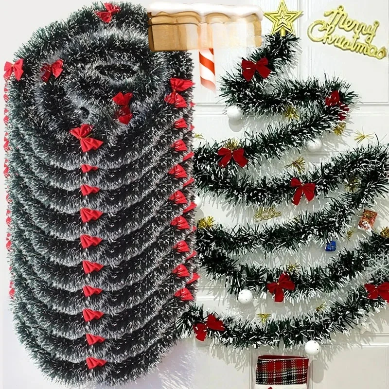 

Christmas Tinsel Ribbons Garland Green Cane Wreath Xmas Tree Hanging Pendent Ornaments Wedding Party Home Decorations Supplies