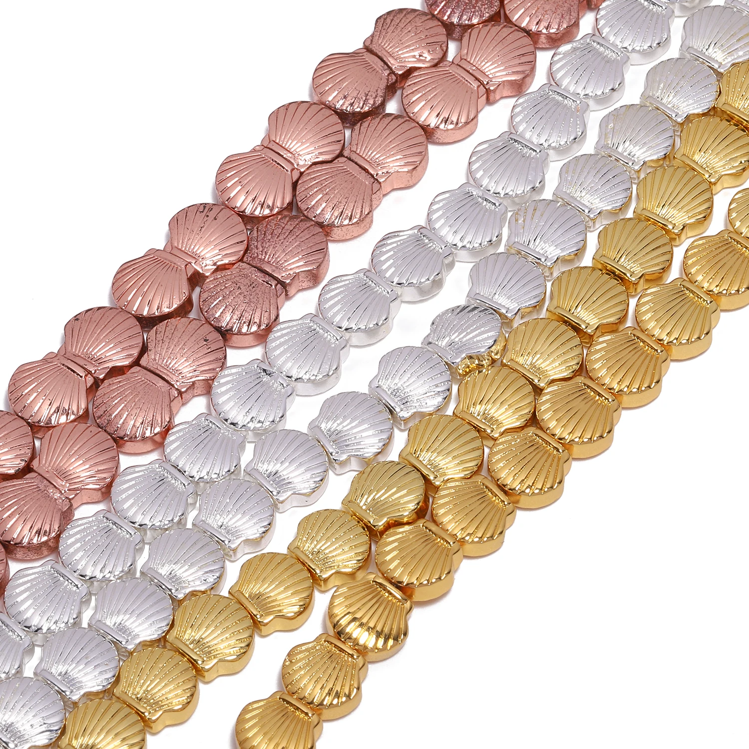 8x8.5mm Natural Hematite Stone Beads Gold Color Silver Color Shell Shape Beads for Jewelry Making Diy Bracelet Accessories