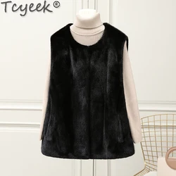 Tcyeek Natural Mink Fur Vest for Women 2023 Fashion Female Whole Mink Sleeveless Jackets Winter Real Fur Vests Warm Short Style