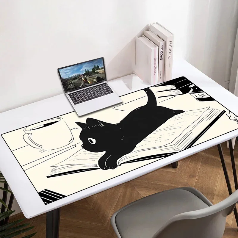 Alas meja kucing estetika Mausepad Mouse Aksesori game Gamer kabinet Deskmat diperpanjang bantalan Mouse alas Keyboard Pc Anime bantalan