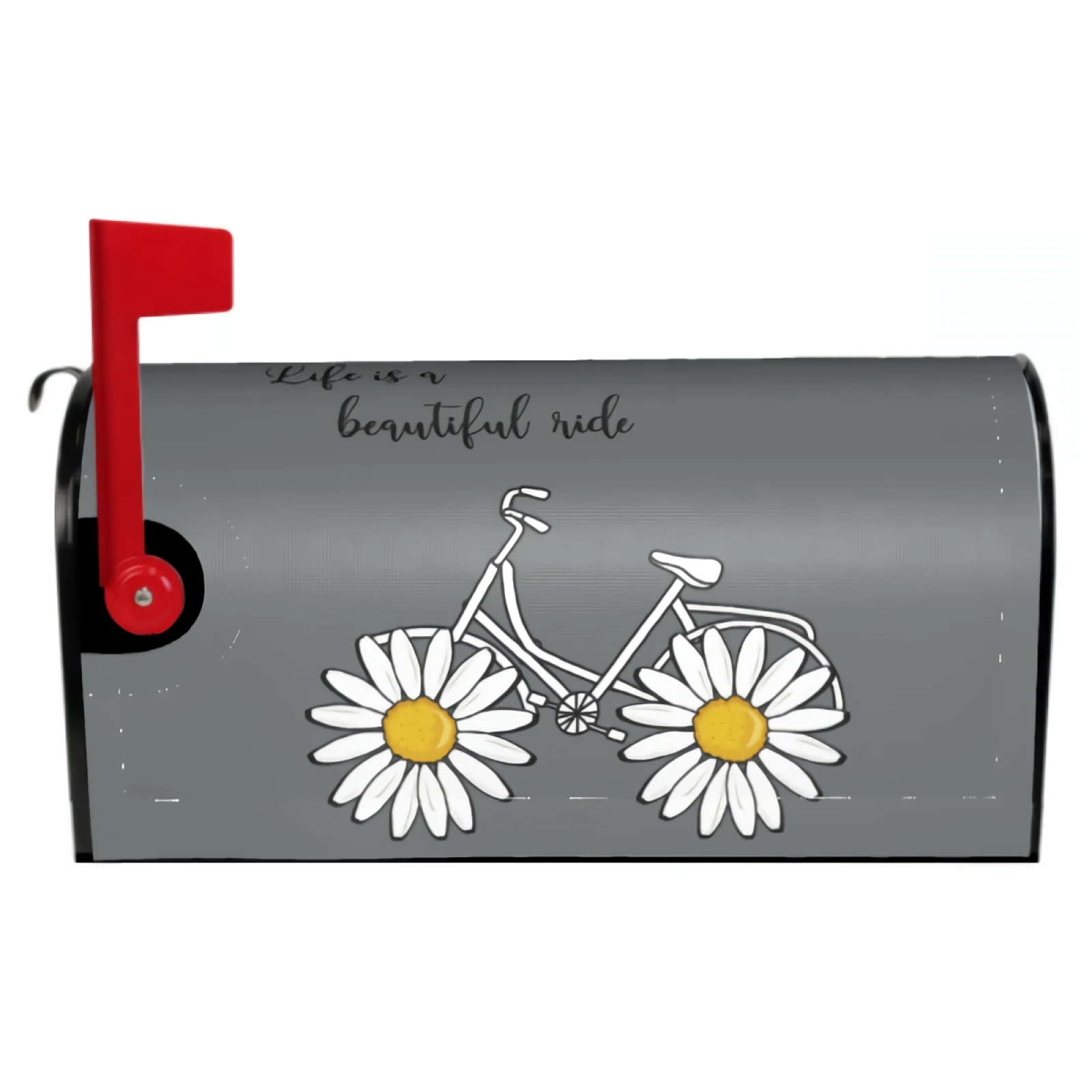 White Daisy Bicycle Magnetic Mailbox Cover Gray Magnetic Mailbox Cover Waterproof Mailbox Wraps Post Letter Box Decor 21x18 Inch