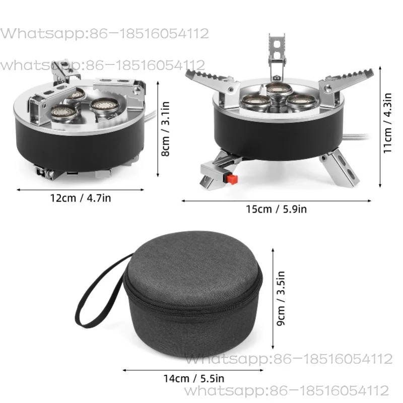6800W Camping Gas Stove Folding 3 Burners Piezo Ignition Backpacking Stove Outdoor Cooking Stove Furnace for Camping Hiking
