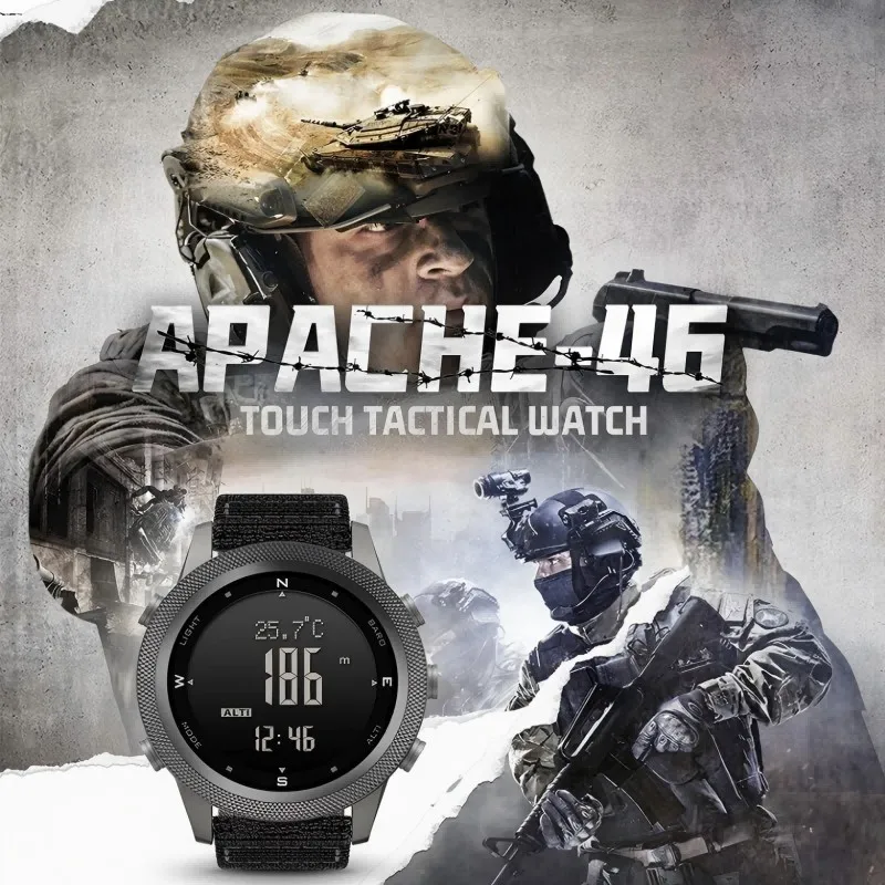 

Умные часы APACHE-46 с альтиметром, барометром, компасом, термометром, водонепроницаемостью 50 м, EL-подсветкой, секундомером, для активного отдыха и спорта.