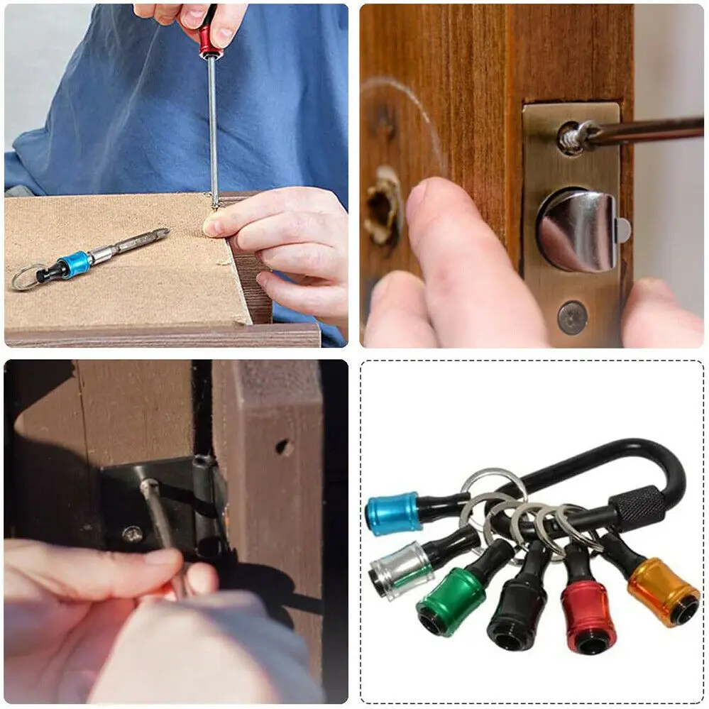 6Pcs 1/4inch Hex Shank Screwdriver Bits Holder Extension Bar Drill Screw Adapter Quick Release Keychain Easy Change