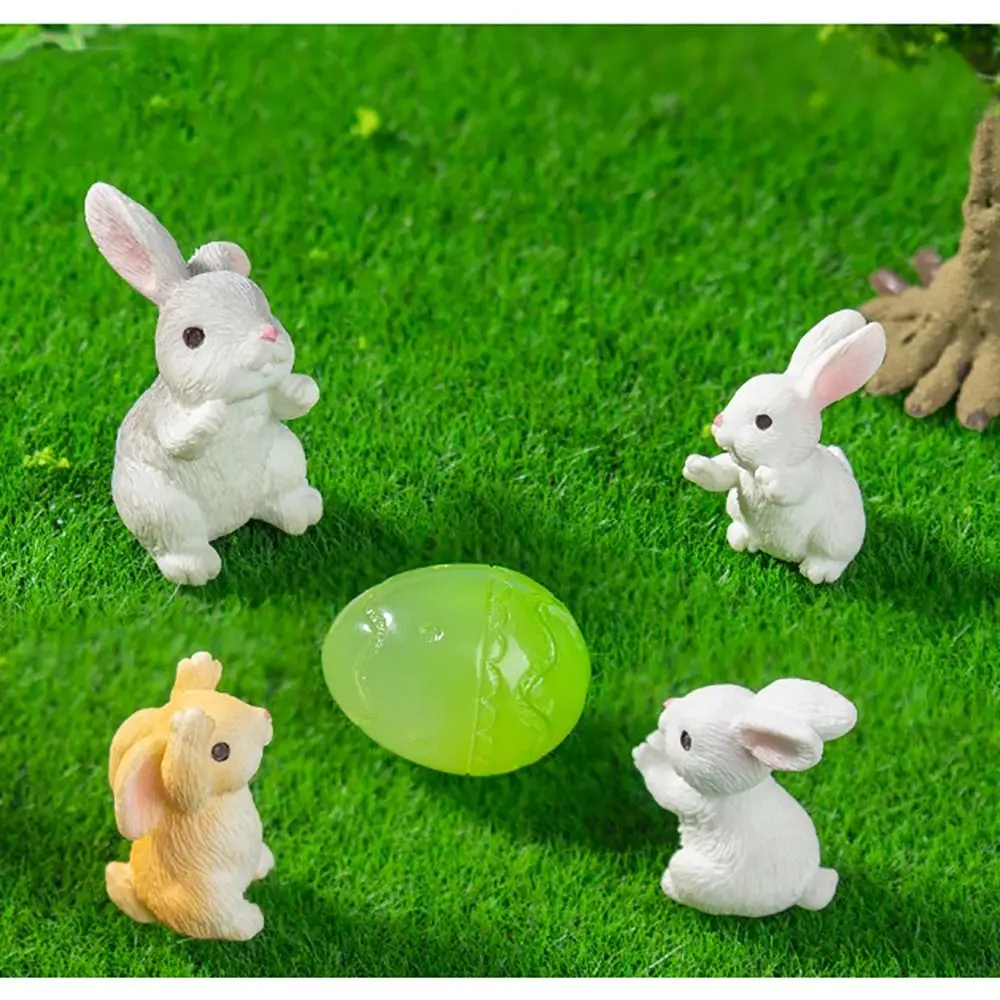 Multicolor Mini Easter Rabbit Figurine Easter Egg Accessories Miniature Knickknacks Photo Props Resin Cartoon Buuny Statue