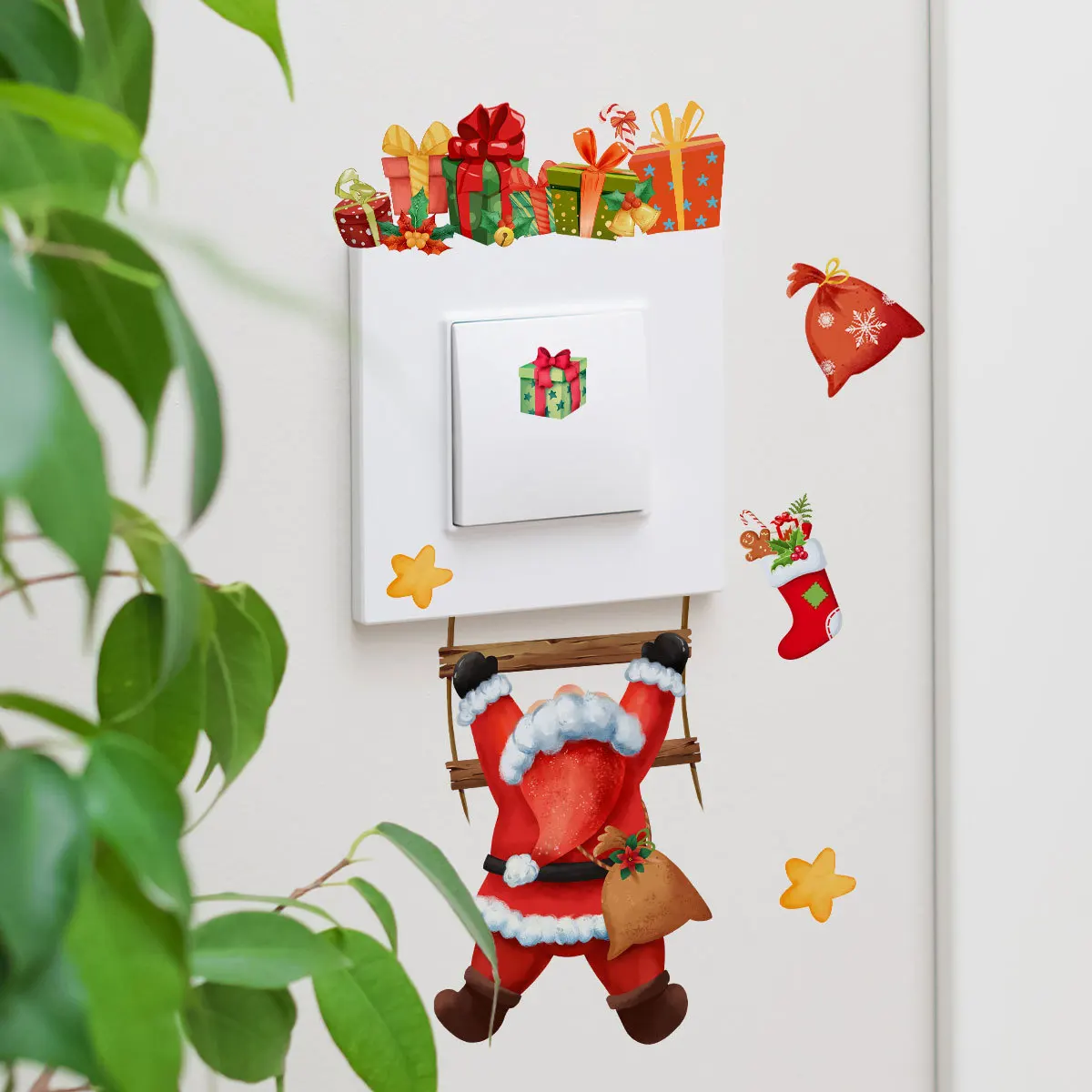 Santa 'Delivering Luck' Switch Plate Covers - Fun Christmas Wall Decals for Living Room & Kids' Bedroom