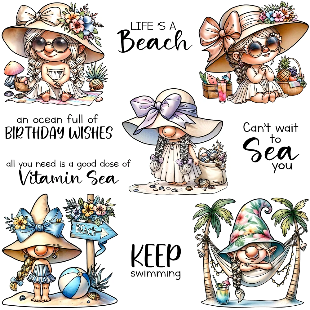 Mangocraft Summer Gnome Girls Cutting Dies Clear Stamp DIY Scrapbooking Supplies Metal Dies Silicone Stamp Cards Albumy Decor