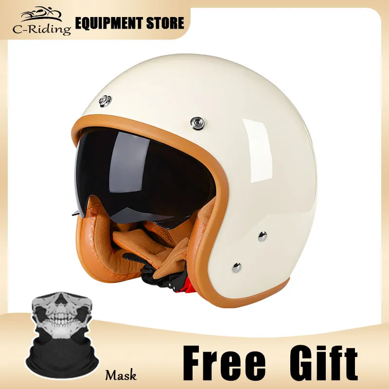 

Классический винтажный шлем C-Riding 3/4 Jet, внутренний козырек, регулируемый солнцезащитный козырек, мотоциклетные шлемы, линзы против царапин, удобная посадка
