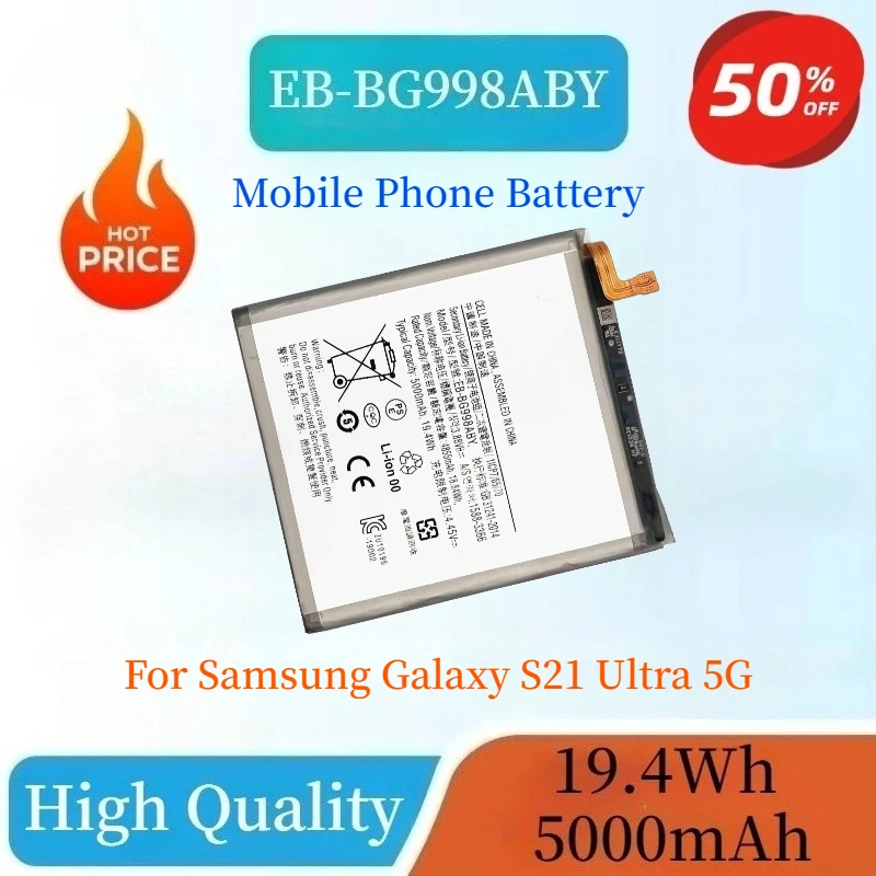 

New High Quanlity 19.4Wh 5000mAh EB-BG998ABY Mobile Phone Battery For Samsung Galaxy S21 Ultra 5G Rechargeable Battery
