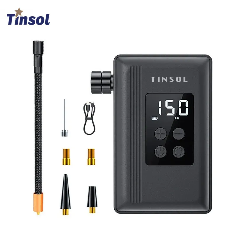 TINSOL 150PS Electric Motorcycle Air Pump, Wireless Portable Tire Inflator, 3600mAh Battery with Lighting Function