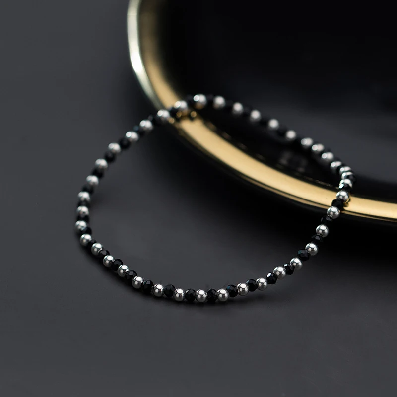 Modian Fashion Black Crystal or Ball Strand Bracelet for Women 925 Sterling Silver Simple Bracelet Fine Jewelry Gift 2020 New
