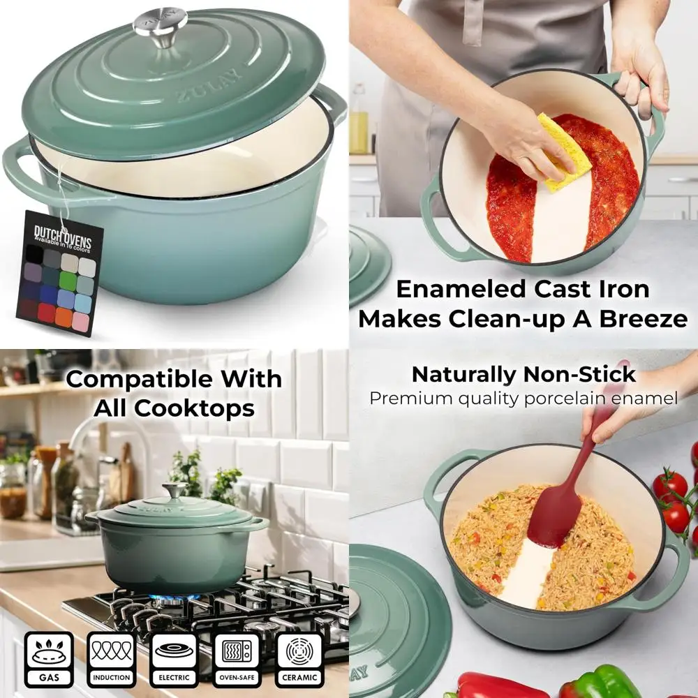 

Эмалированная чугунная голландская духовка на 6 литров с крышкой — сверхмощная, безопасная для духовки до 500 лет ° F, посуда премиум-класса для повседневного нас