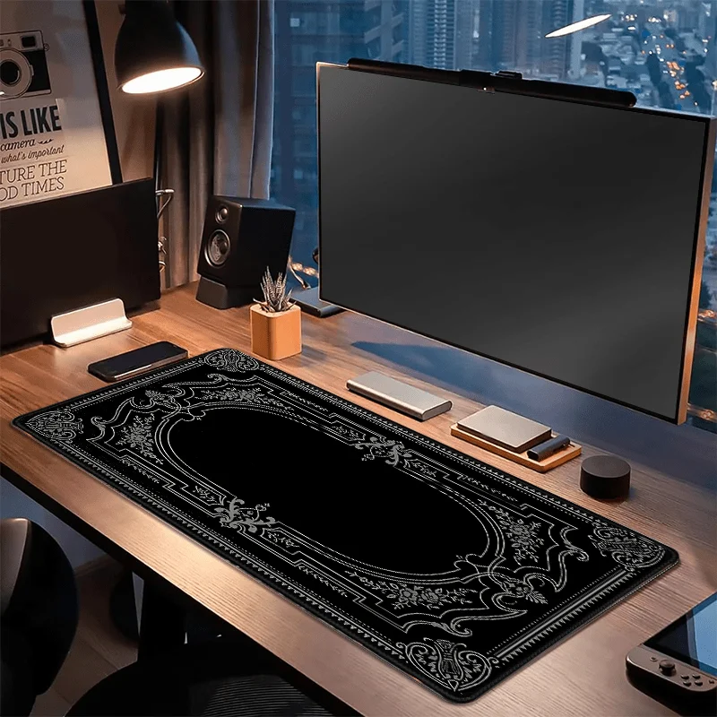 Black Pattern Large Baroque Ornate Mouse Pad Desk Gadgets Keyboard 90x40cm Desk Mat Xxl Playmat Mouse Pads Desktops Office Items