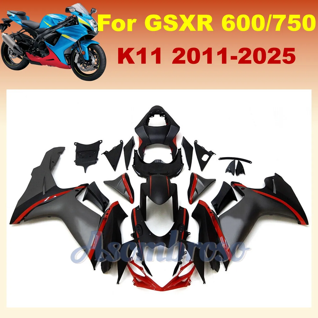

ABS Fairings Kit Fit for GSXR 600 2011-2025 GSX-R750 12 19 18 16 15 17 13 14 GSXR600 GSXR750 Matte black Frame fairing