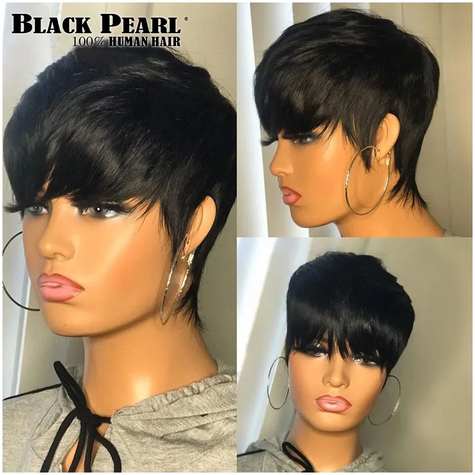 

Human Hair Wigs Short Pixie Cut Wig Human Hair For Black Women Machine Made Wigs With Bangs Glueless Wig Perruque Cheveux Humain