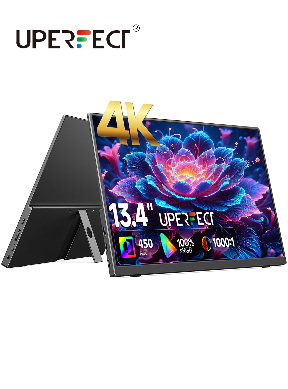 

Портативный монитор UPERFECT 4K 13,3 дюйма UHD 3840 * 2400 450 нит со встроенной подставкой и динамиками, внешний HDR-экран для ноутбука MacBook PS5/4 Xbox
