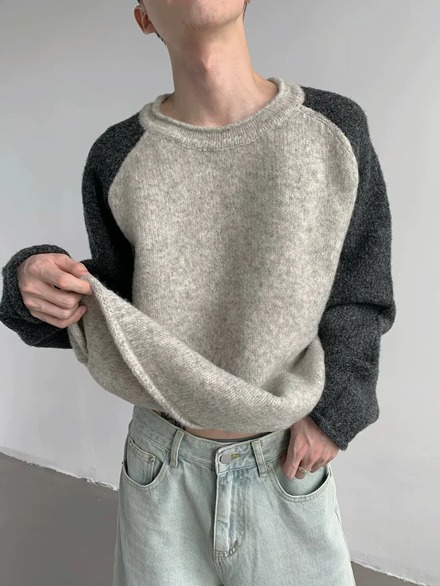 Retro Patchwork Contrast Color Handsome Pullovers Sweater For Men Women Loose Casual Long Sleeve Autumn Winter Knitwear