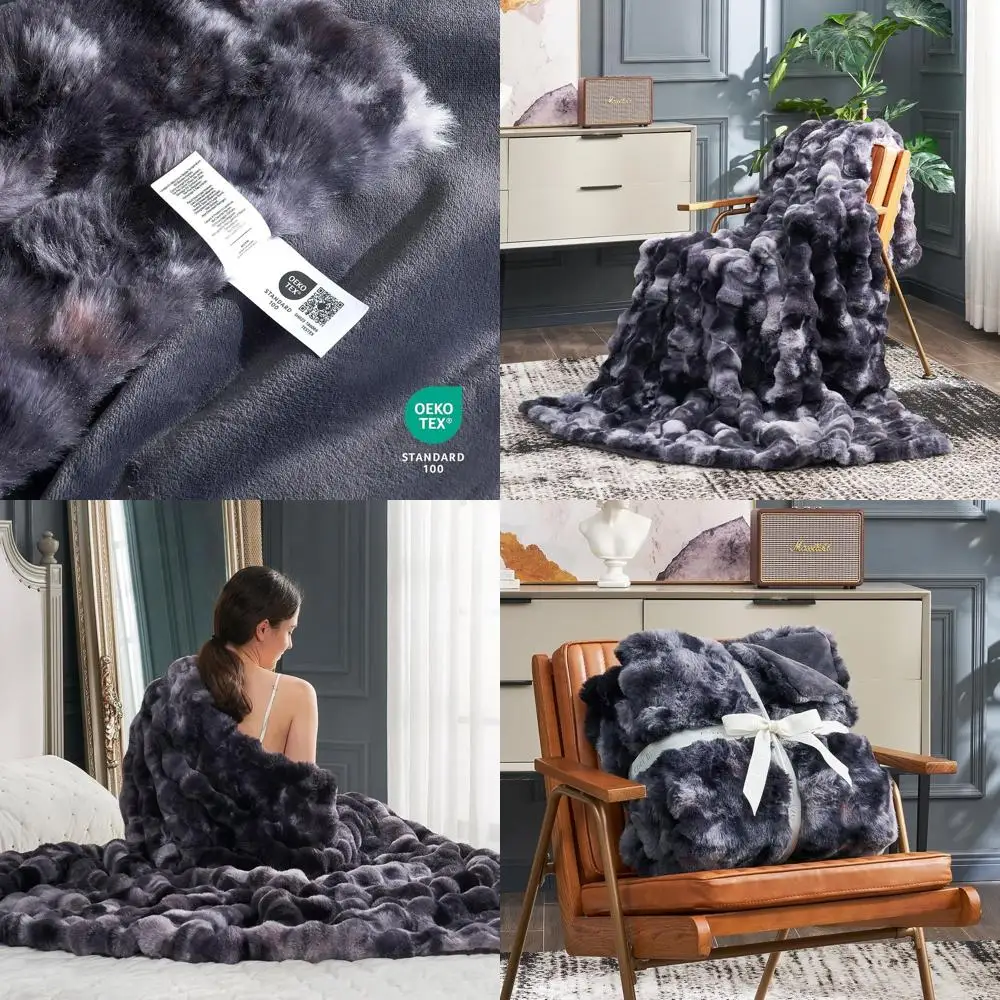 

Cozy Tie-Dye Black Faux Fur Blanket, 60x80, Plush & Thick for Sofa, Bedroom, Living Room
