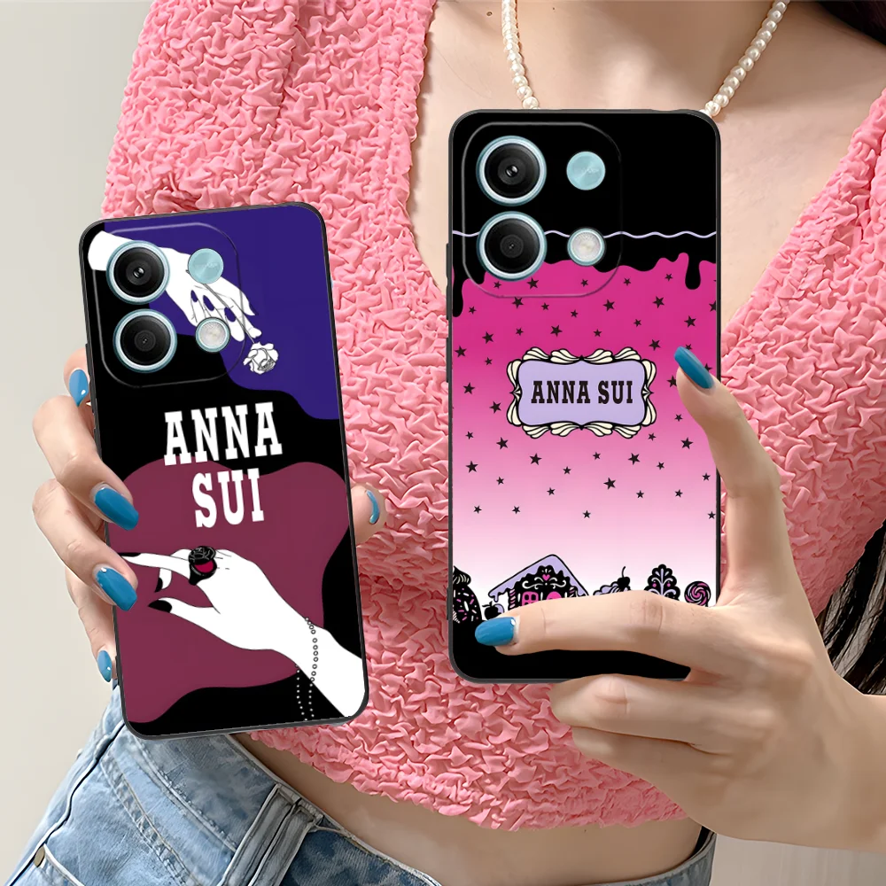 Mobile Anna Sui Phone Case for Xiaomi Redmi Note 13 12 11 10 9 8 7 6 S A Pro Lite Plus 5G Black Smartphone Cellphones Cover