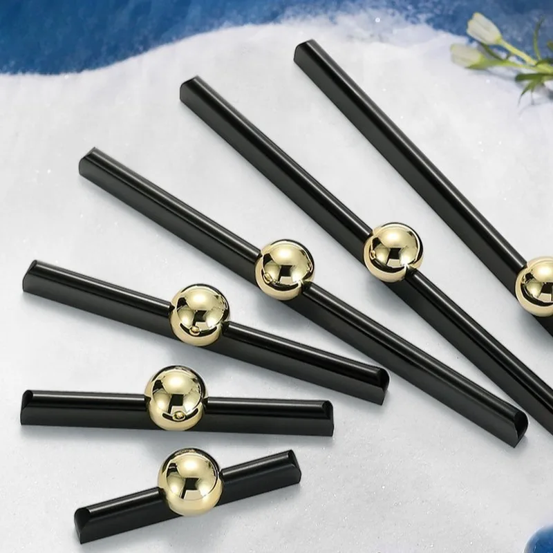 Modern light luxury extended black gold wardrobe cabinet door drawer cabinet simple handle handle zinc alloy