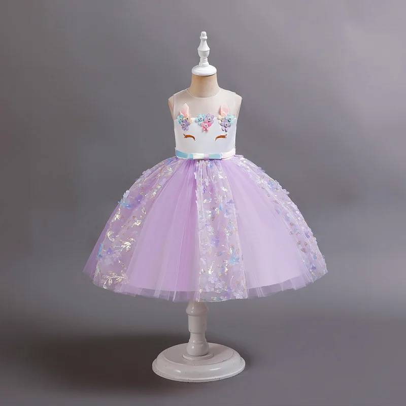 Children's Dress Girl Princess Dress One-Year-Old Flower Girl Unicorn Performance Costume Festival Cross-Border Puffy Tulle Dres