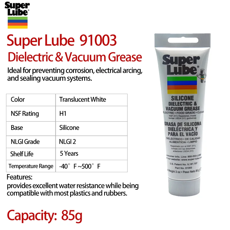 Super Lube 91003 Silicone Dielectric & Vacuum Grease 3oz Non-Conductive Waterproof Lubricant for Electrical Connectors O-Rings