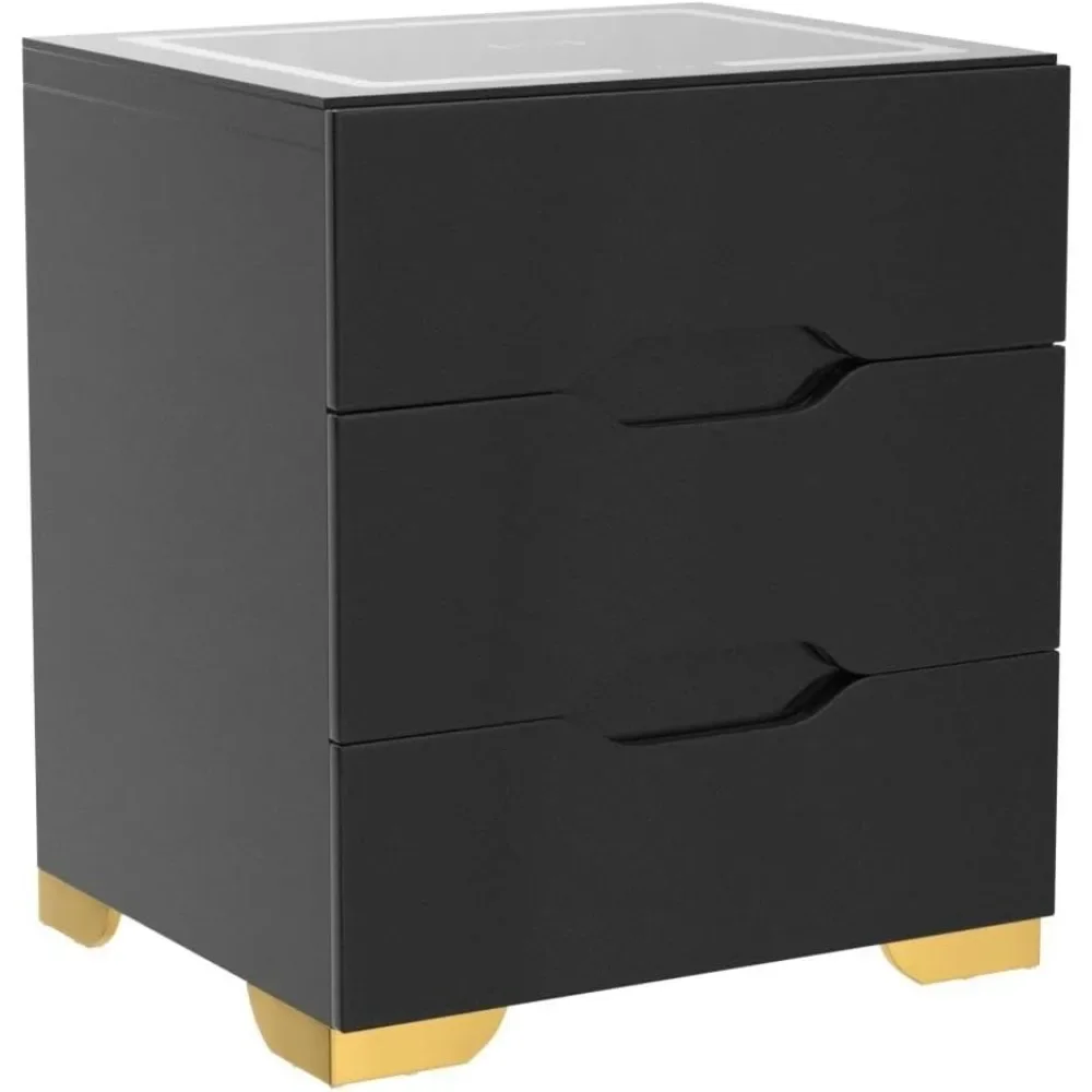 

LED Lights Nightstand with Wireless Charging Station USB Charging, Smart Bedside Table with Adjustable for Bedroom Living Room