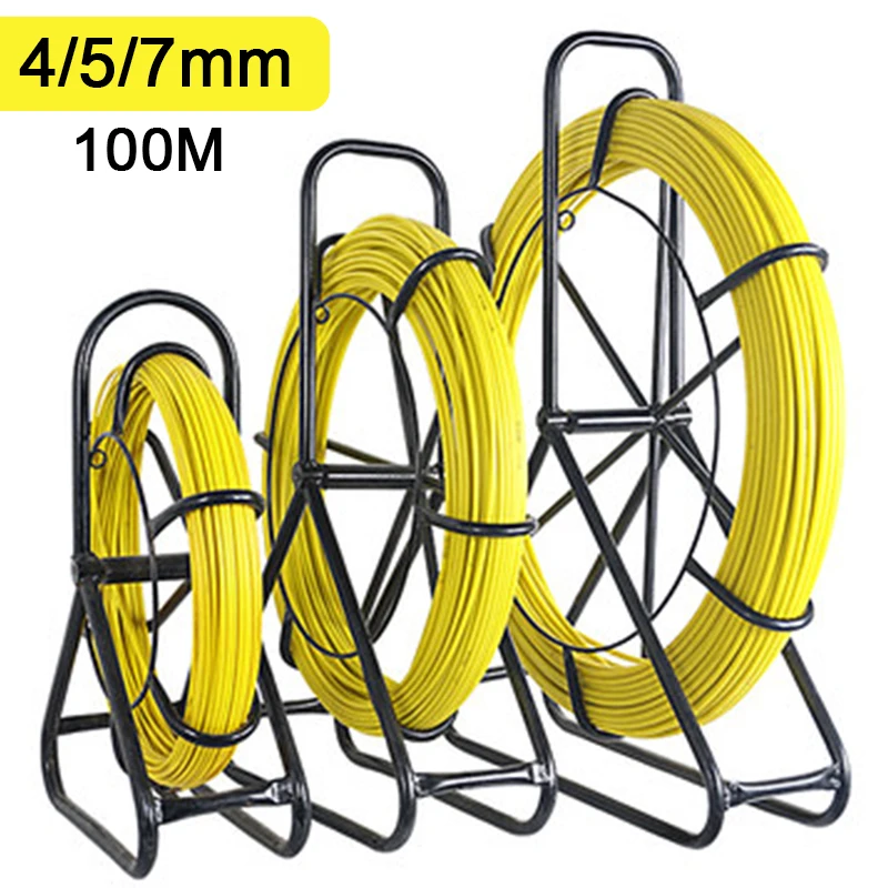 

4/5/7mm 100m Electrician Wire Threading Machine Fiberglass Wire Cable Running Rod Fish Tape Rodder Cable Unclogger Leader