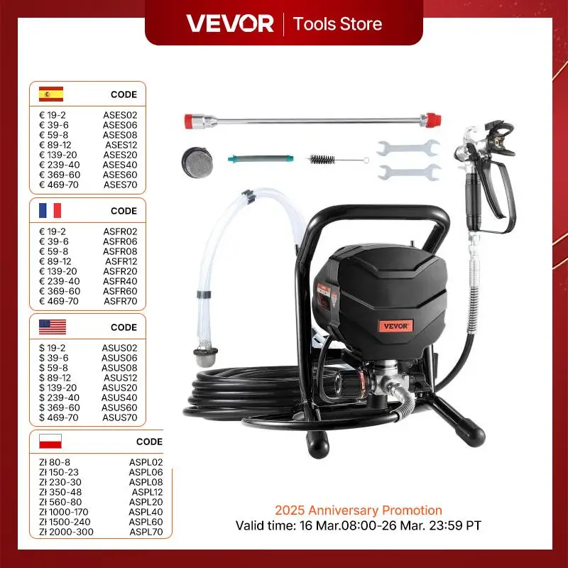 VEVOR Stand Airless Paint Sprayer, 650W High Efficiency Airless Sprayer, 3000PSI Electric Paint Sprayer Machine Extension Rod